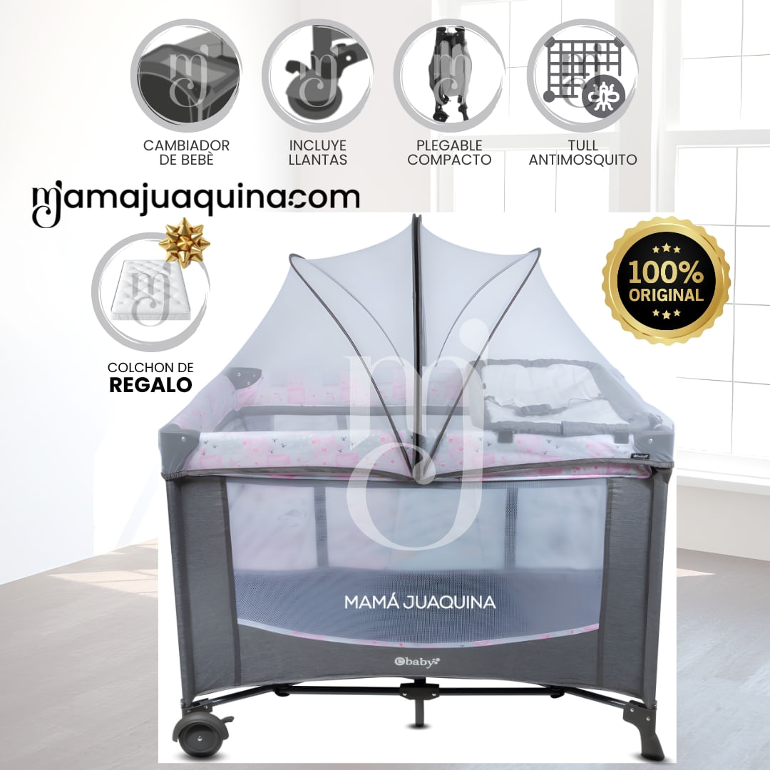 Cuna Corral «NELA» Multi Blue con Colchón Gris