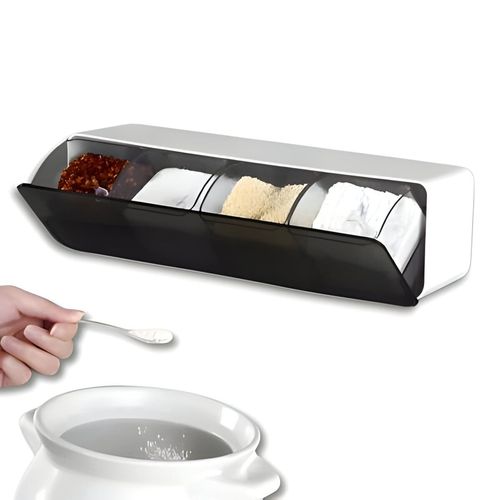 Condimentero Horizontal De Pared  4 Divisiones Negro