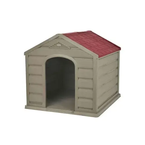 Casa Para Perro Pequeña Taupe C Rojo