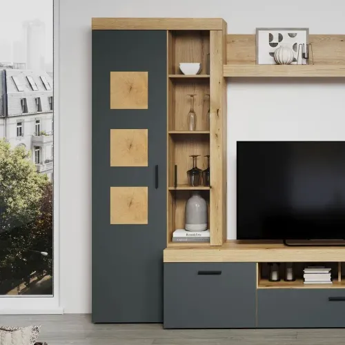 Centro de Entretenimiento Moderno Tyler color Gris/Duna TU MESITA