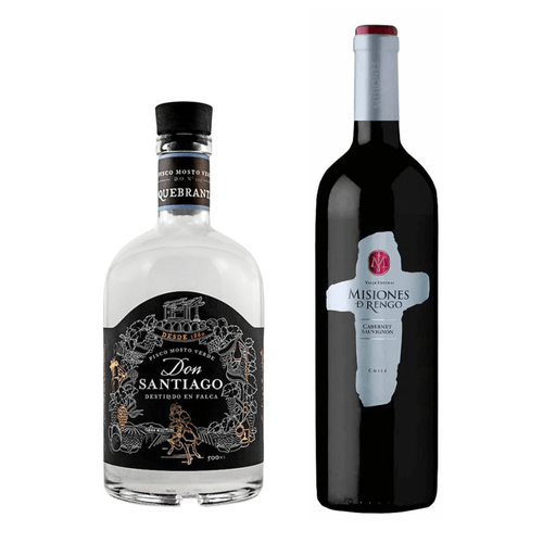 Pack de Regalo - Pisco Don Santiago Queirolo Quebranta 500ml + Vino Tinto Misiones del Rengo CS 750m