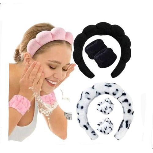 PACK VINCHA DIADEMA PARA SKINCARE CON MUÑEQUERA
