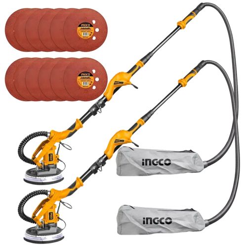 Combo 2 LIJADORAS DE PARED Y TECHO + 24 LIJAS PARA FINO ACABADO INGCO