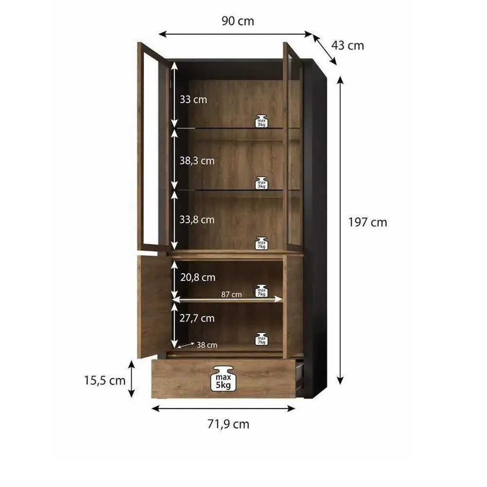 Vitrina Alta TU MESITA Miramar color Negro/Marrón 4 puertas 1 cajón