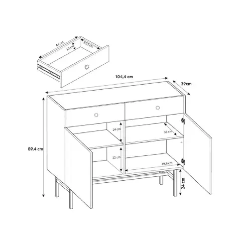 Aparador Moderno TU MESITA Marta color Beige 2 cajones 2 puertas