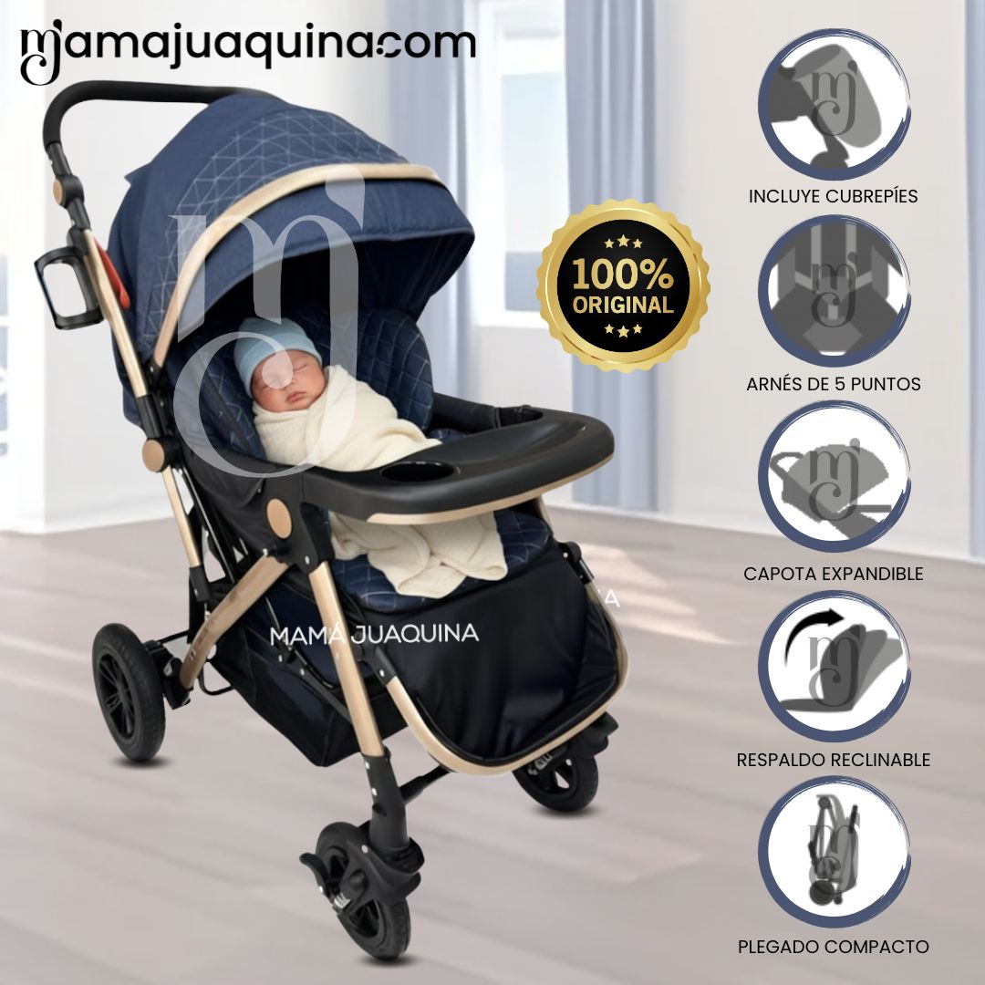 Coche Cuna de Lujo «MILOS GOLDEN» Azul