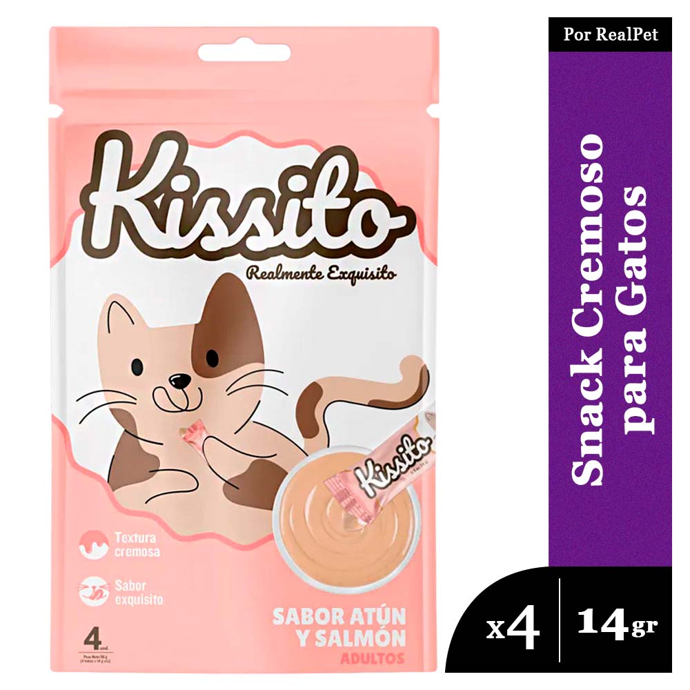 Snack Cremoso Gato Kissito Atún y Salmón 1 sobre x 4 tubos