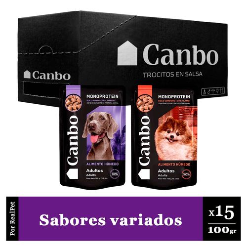 Caja x15 Comida Húmeda Perro Adulto Canbo Dos Sabores 100gr