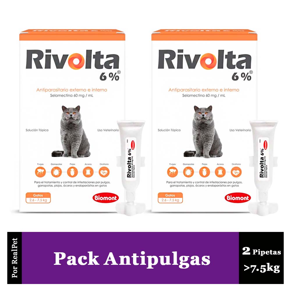 Pack x2 Pipeta Antiparasitario Antipulga Rivolta 2.6 a 7.5kg