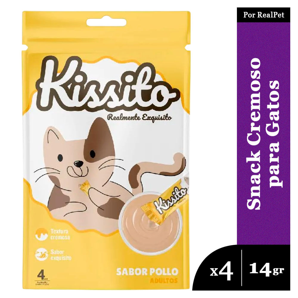 Snack Cremoso para Gato Kissito Pollo 1 sobre x 4 tubos