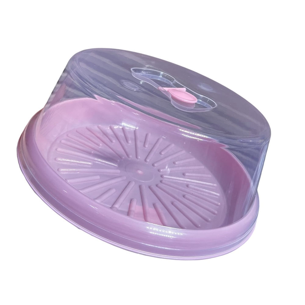 Porta torta plástico base para kekes circular con tapa - Rosa