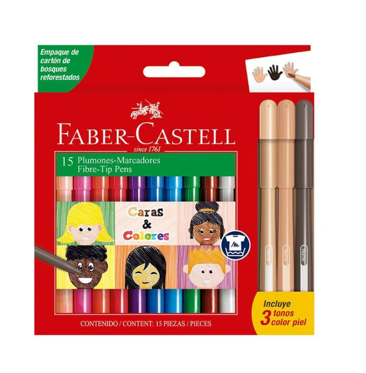 PLUMON DELGADO FABER CASTELL FIESTA 45 CARAS & COLORES X 15 UND