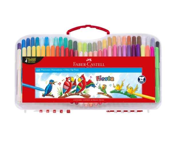 PLUMON DELGADO FABER CASTELL FIESTA 45 ESTUCHE RIGIDO X 60 UNID