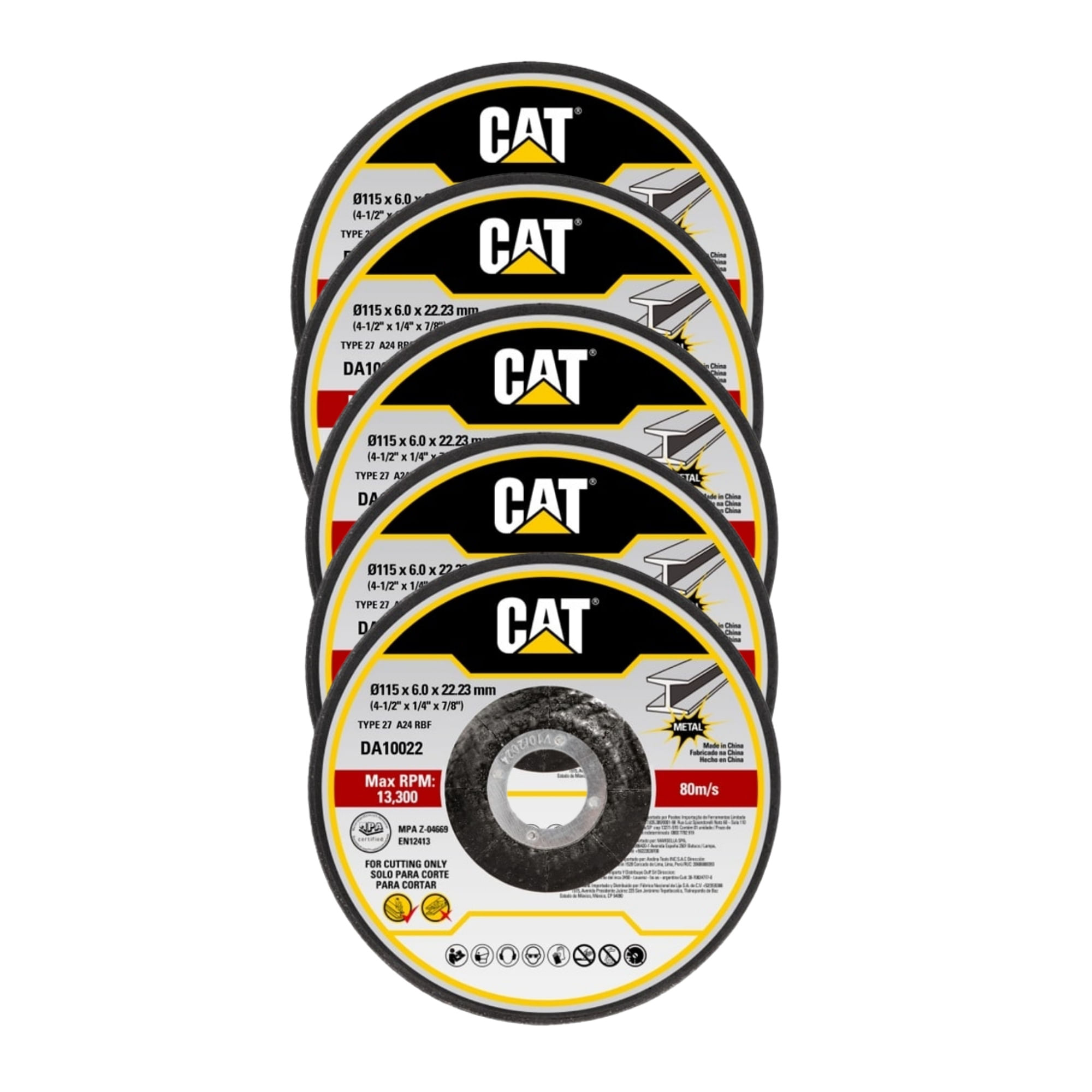 DISCO DE DESBASTE METAL 4 1/2"" x 6mm, Pack de 5, DA10022 CAT