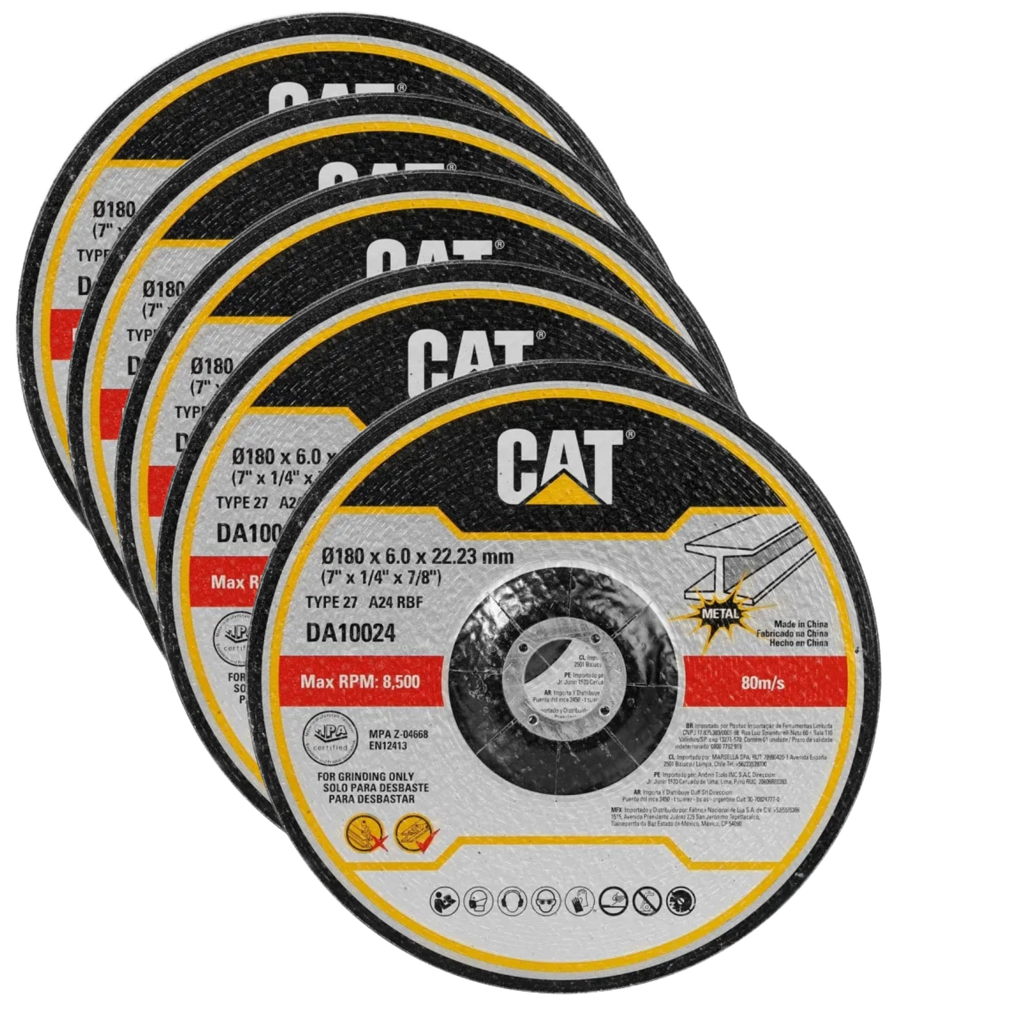 DISCO DE DESBASTE DEPRIMIDO 7"" x 6mm Pack 5 DA10024 CAT