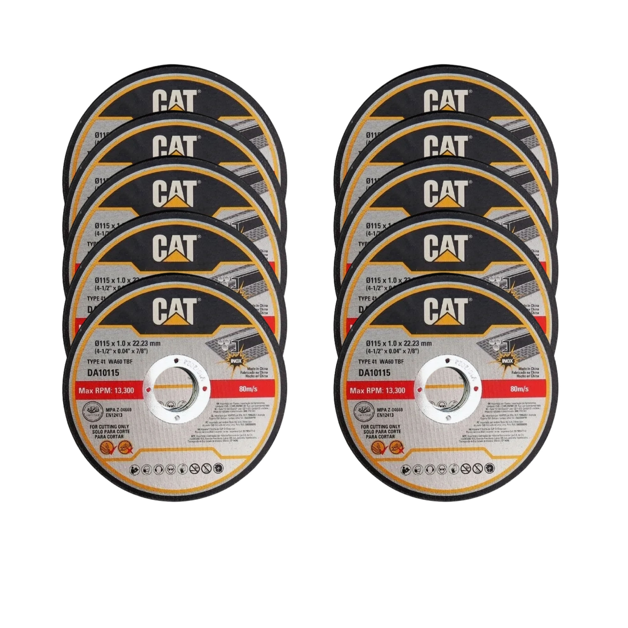 DISCO DE CORTE METAL PLANO 4 1/2""x 1mm, Pack de 10, DA10901 CAT