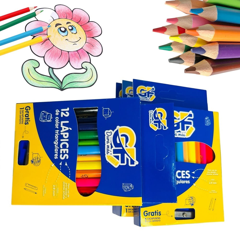 set de 2 cajas de pinturas lapices de colores para pintar triangulares