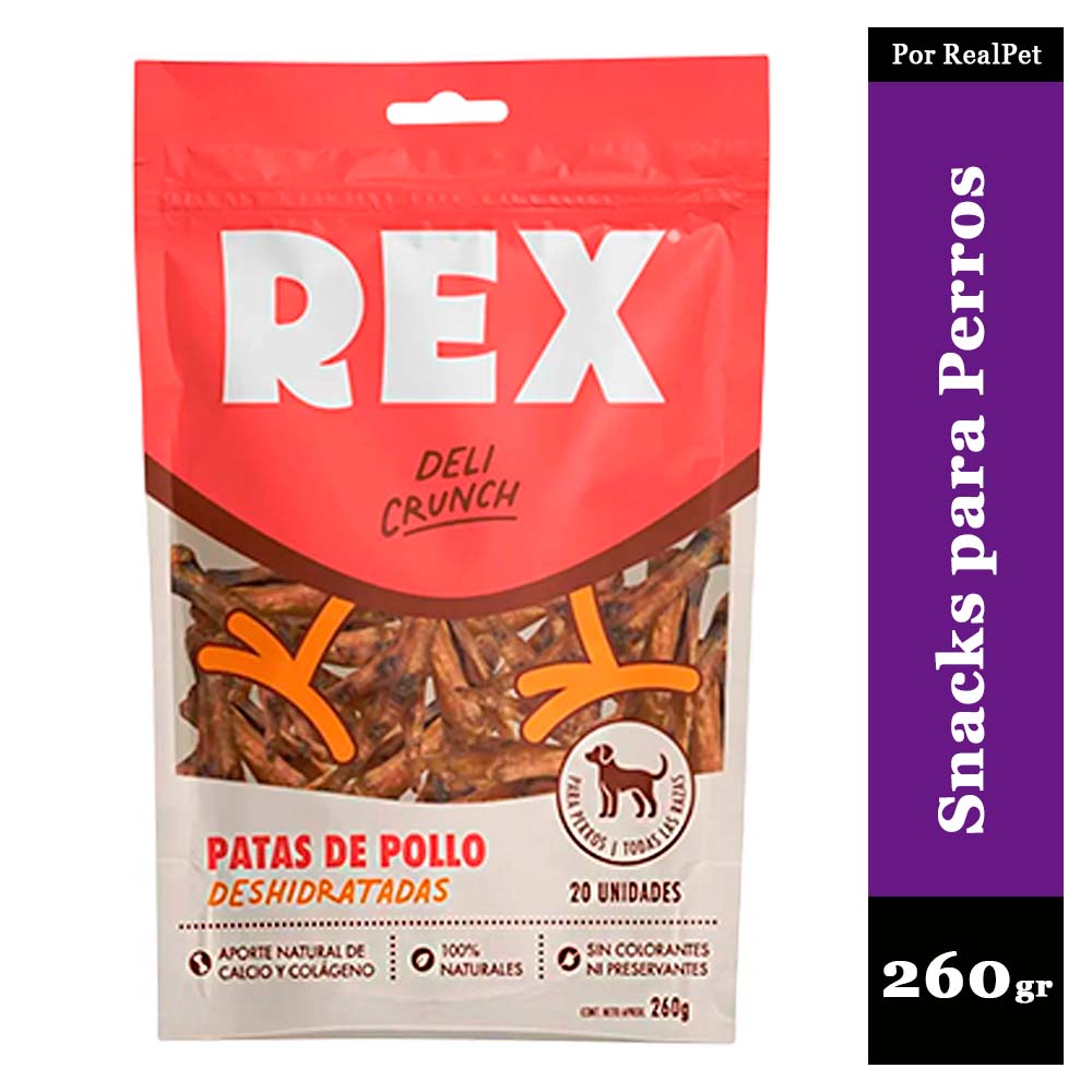 Patas de Pollo Deshidratadas Perro Rex Deli Crunch 260 g