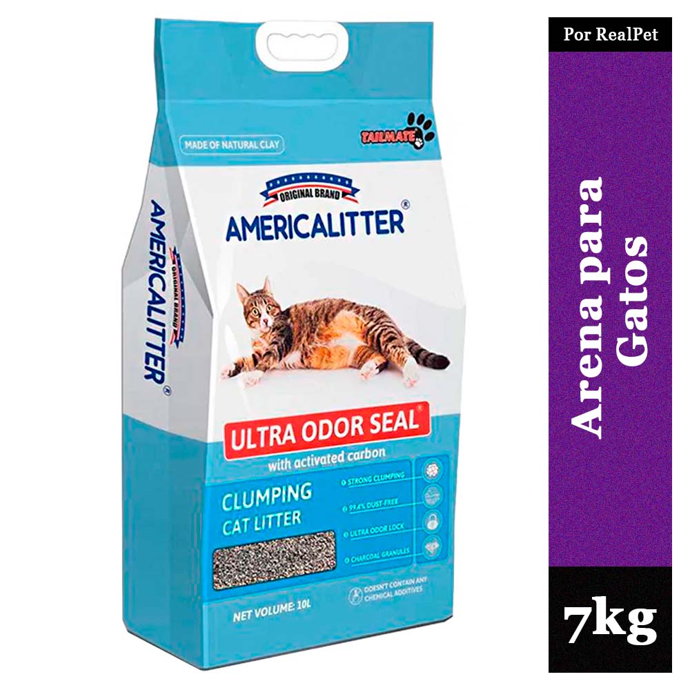 Arena para Gatos AmericaLitter Ultra Odor Seal Carbón 7 kg