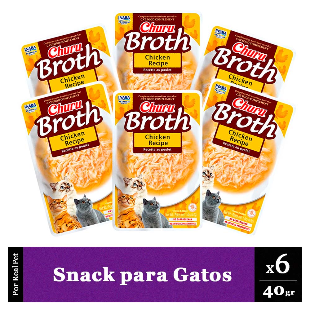 Pack Snack Sopa para Gato Churu Broth Pollo 6 sobres 40gr
