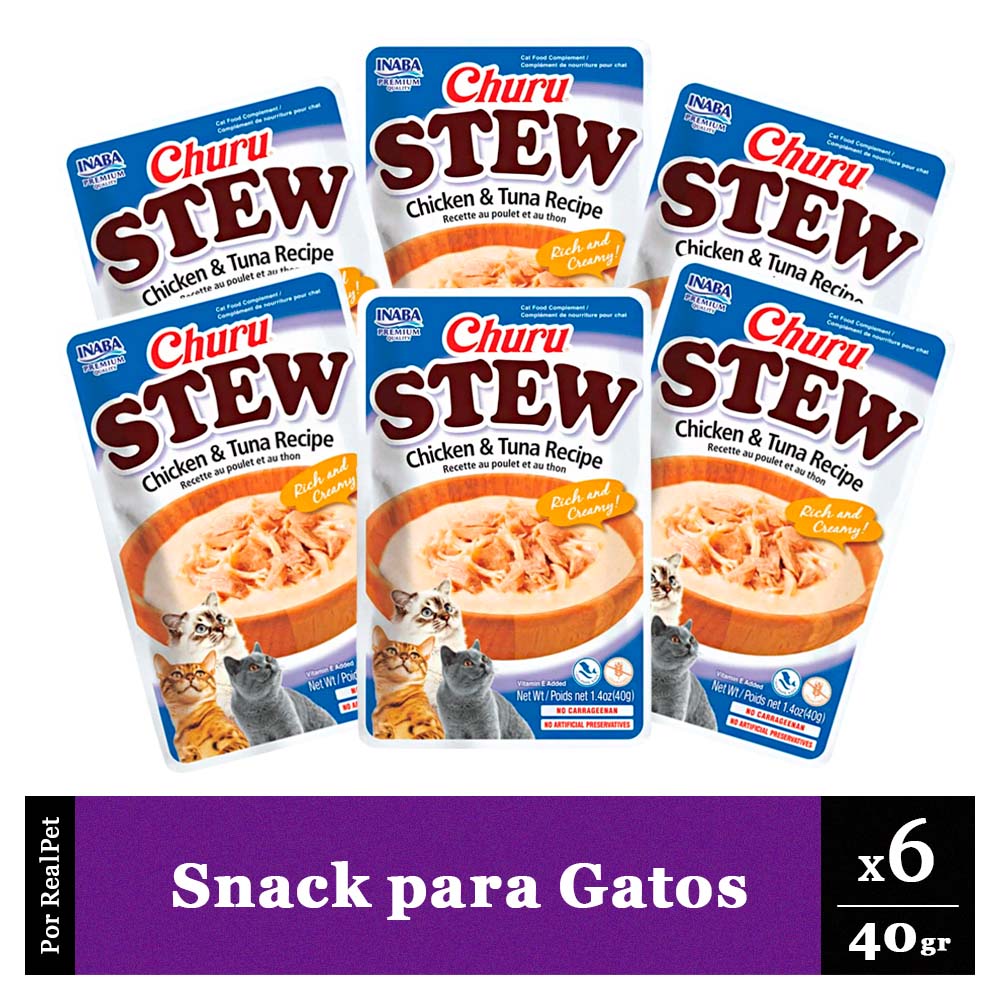 Pack Snack para Gato Churu Stew Pollo y Atún 6 Sobres 40 gr