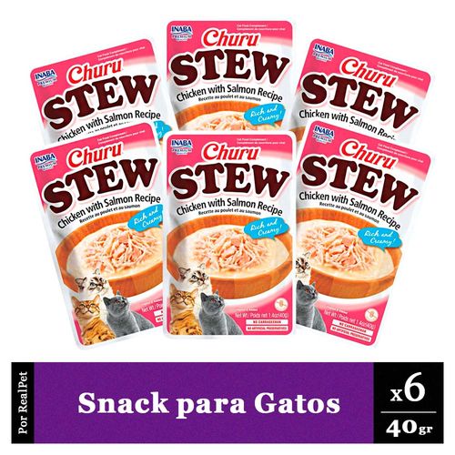 Pack Snack Gato Churu Stew Pollo y Salmón 6 Sobres x 40 gr