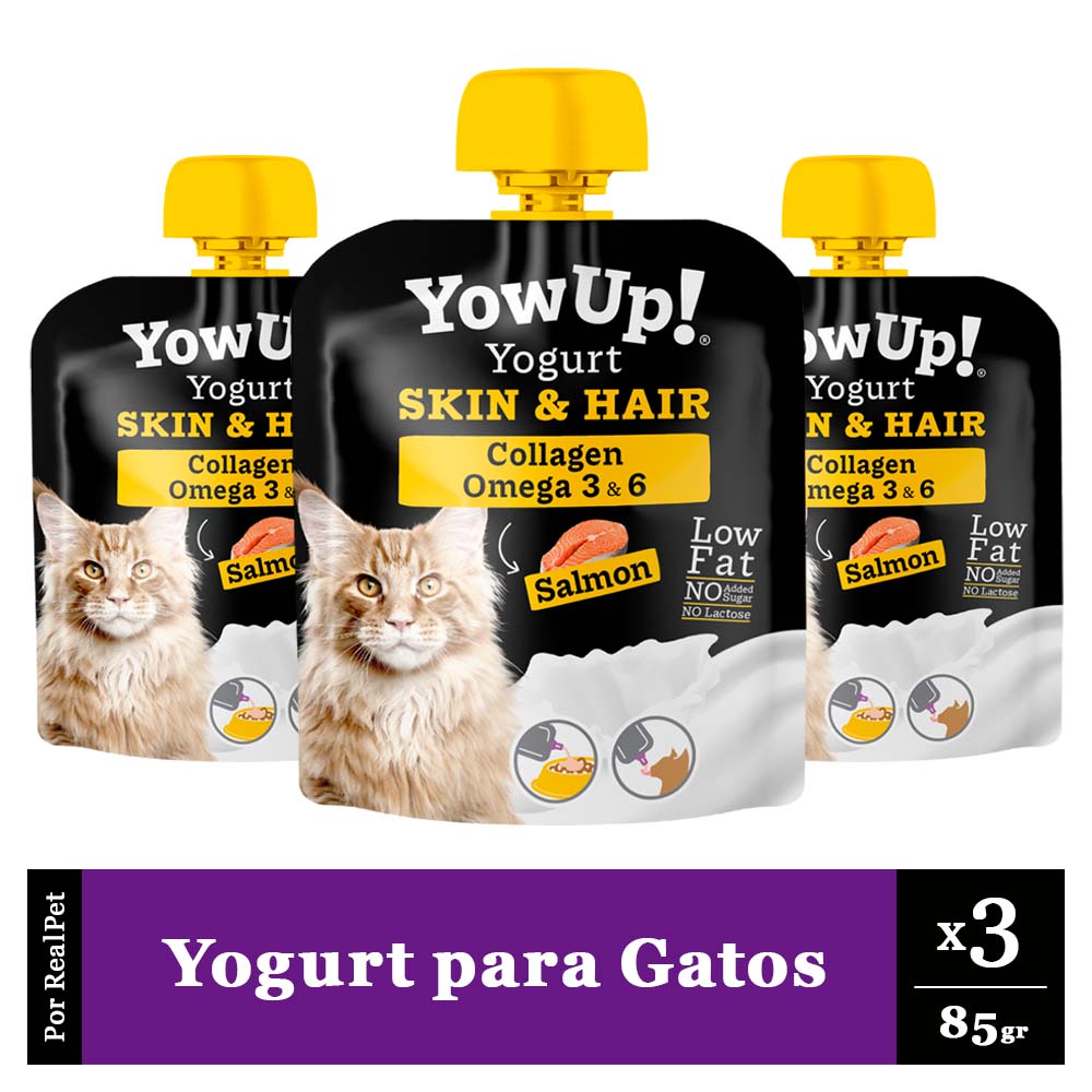 Pack x3 Yogurt para Gatos YowUp Skin Hair Salmón 85gr