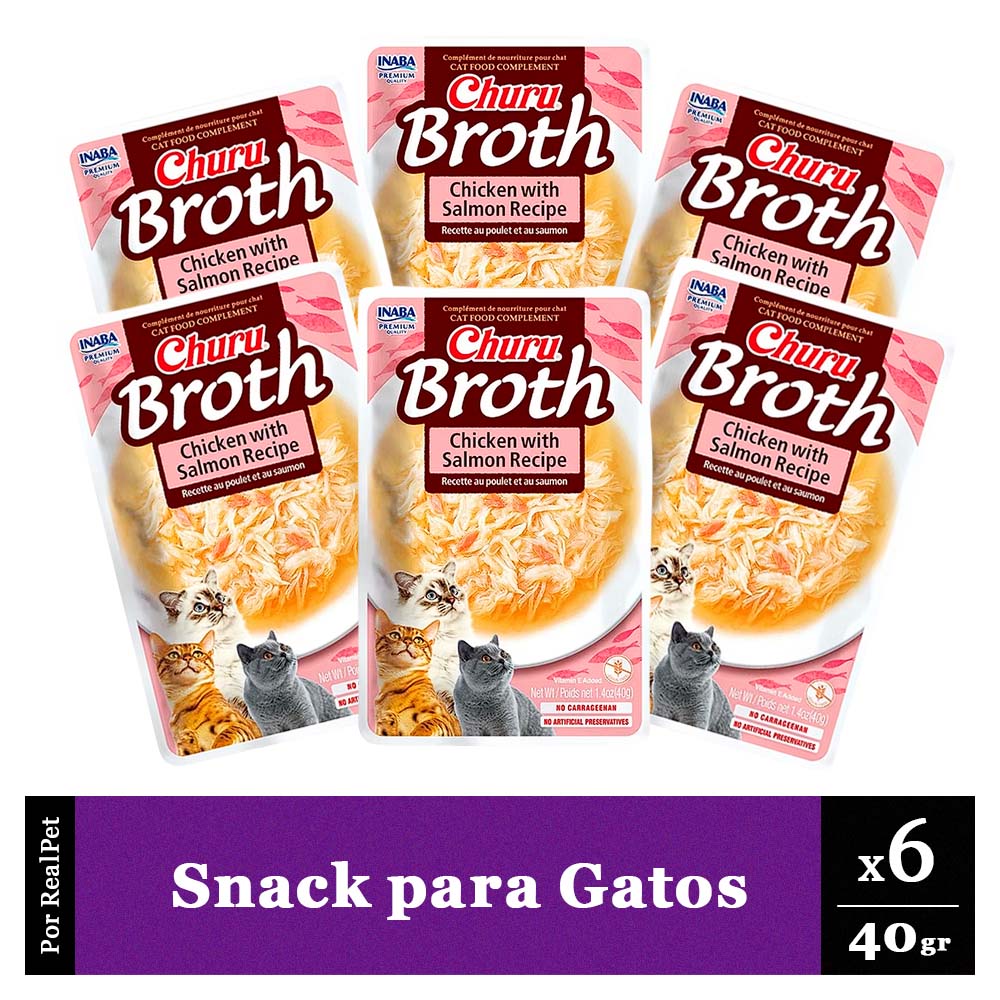 Pack Snack para Gato Churu Broth Pollo Salmón 6 sobres 40gr