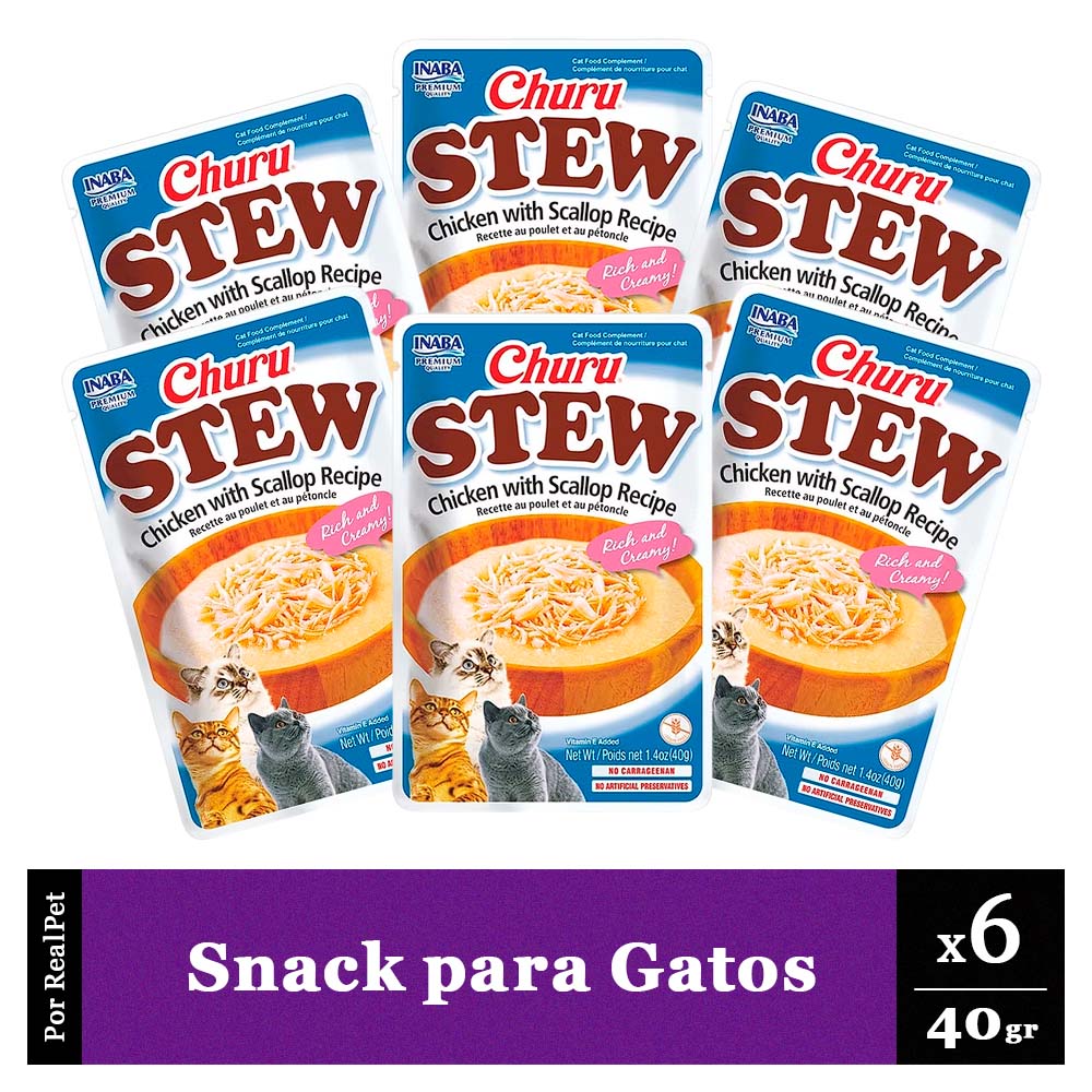 Pack Snack para Gato Churu Stew Pollo Ostiones 6 sobres 40gr