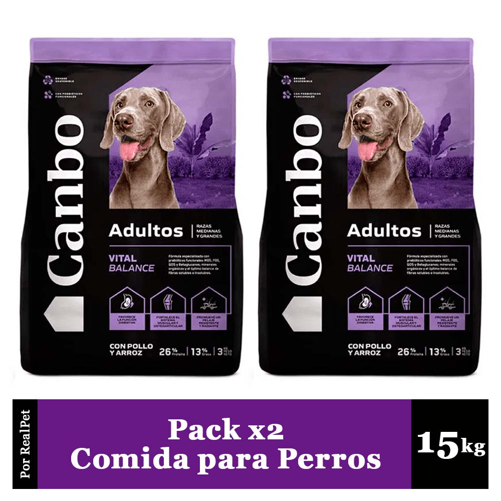 Pack x2 Comida para Perro Mediano Grande Canbo Pollo 15 kg