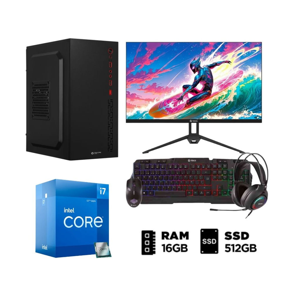 Combo PC Enkore Intel Core i7 12va Intel Core i7 512GB SSD 16GB Negro + Monitor IPS 24 Negro