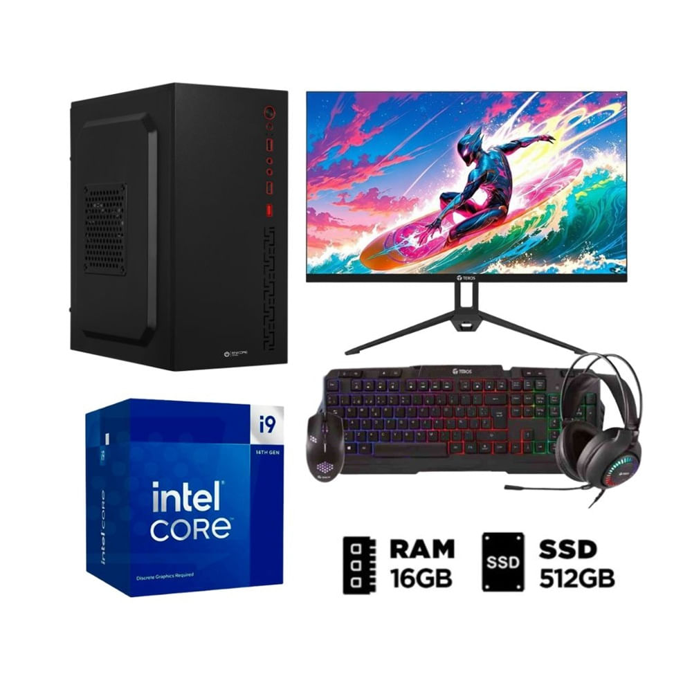 Combo PC Enkore Intel Core i9 14va Intel Core i9 512GB SSD 16GB Negro + Monitor IPS 24 Negro