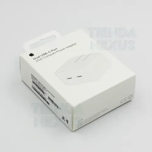 Cargador dual usb-c 35w Apple para Macbook, iPad, iPhone + 2 protectores de regalo
