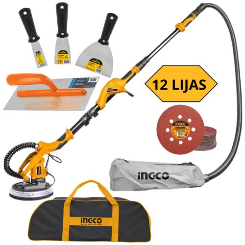 KIT EMPASTADOR + LIJADORA DE PARED Y TECHO FINO ACABADO 12 LIJAS INGCO