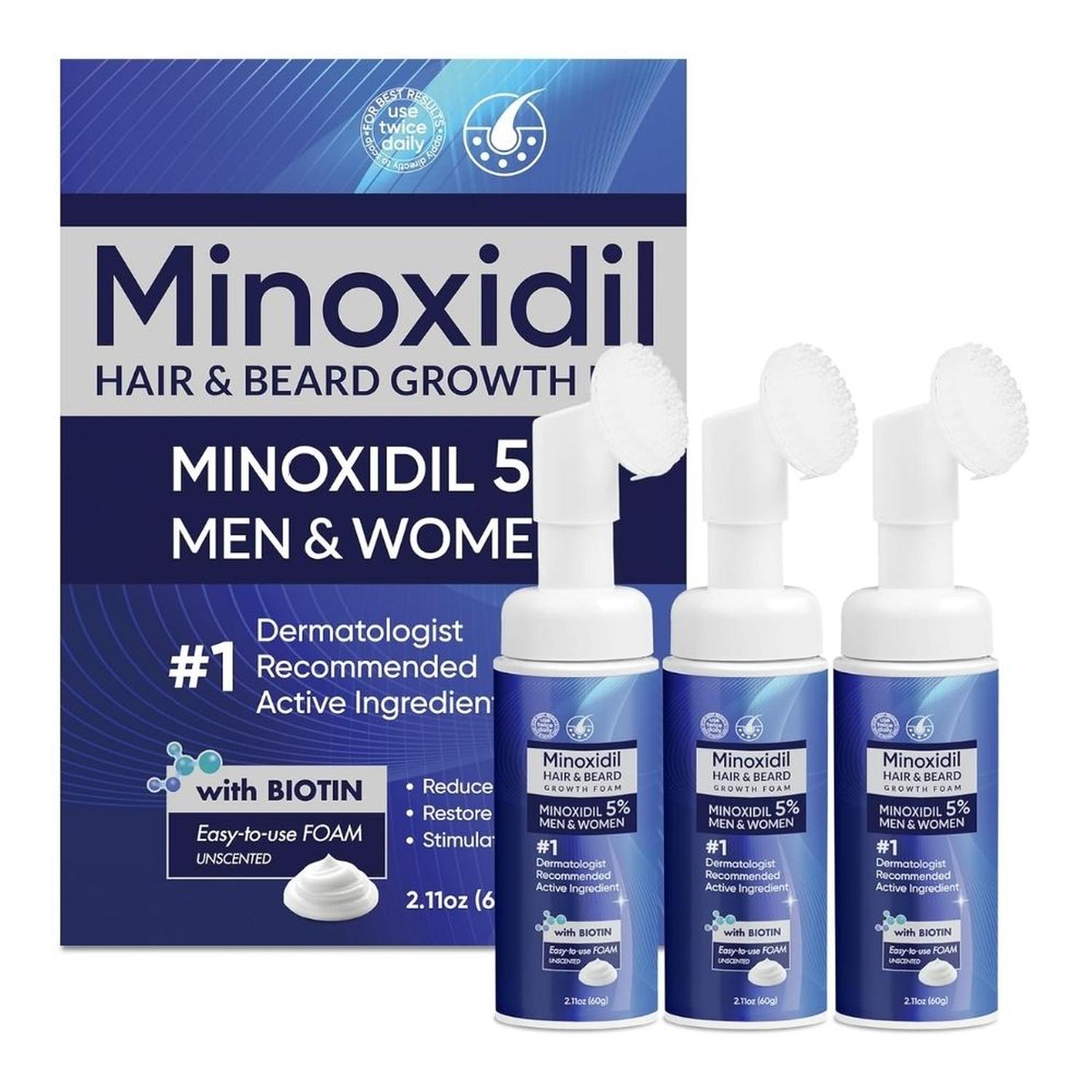 Espuma de minoxidil al 5% para hombres y mujeres - Pack 3x60g