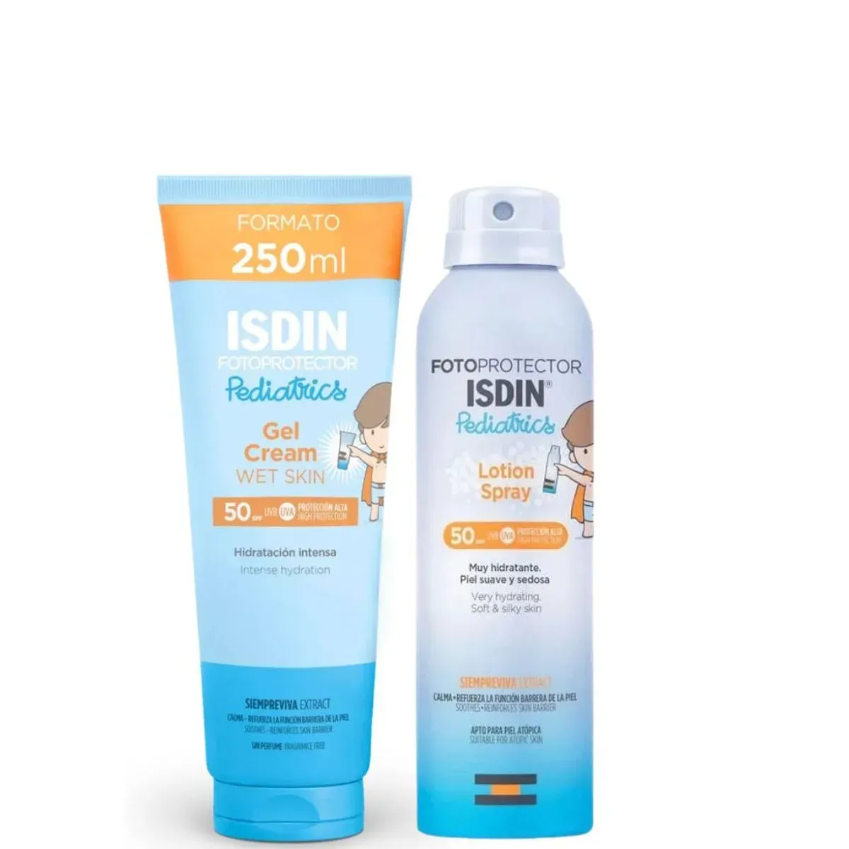 Duo ISDIN GEL CREMA WET SKIN SPF 50+ 250ML + PEDIATRICS LOTION SPRAY 50+ 250ML