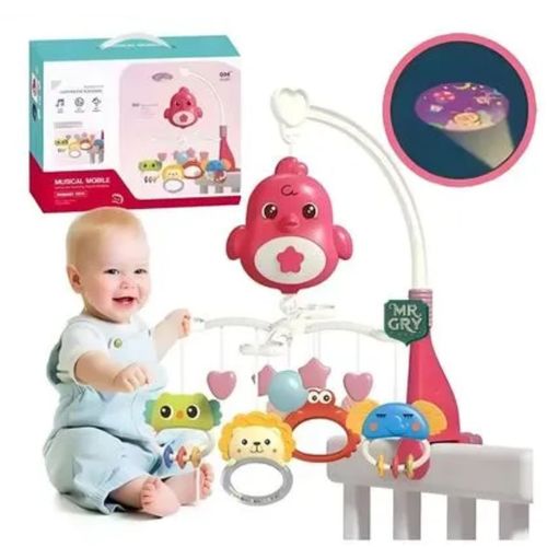 Móvil Proyector Musical Pollito Para Bebes Rosado