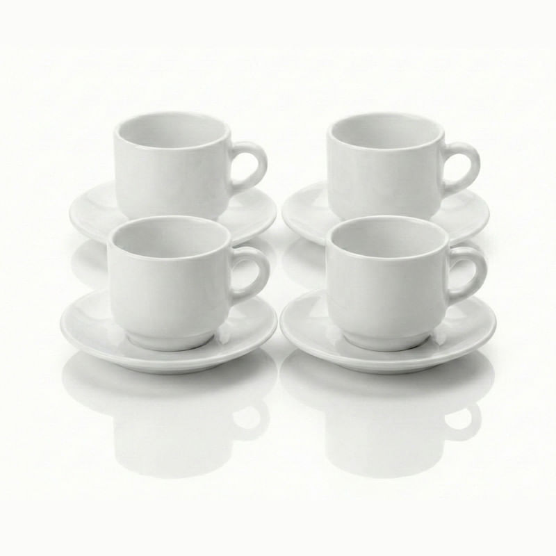 Set de 4 Tazas Espresso 90ml con Plato de Vidrio Opaline