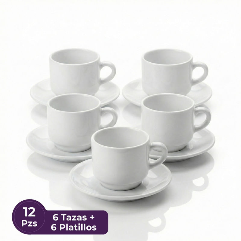 Tazas para Café Espresso 90ml con Plato Set de 6