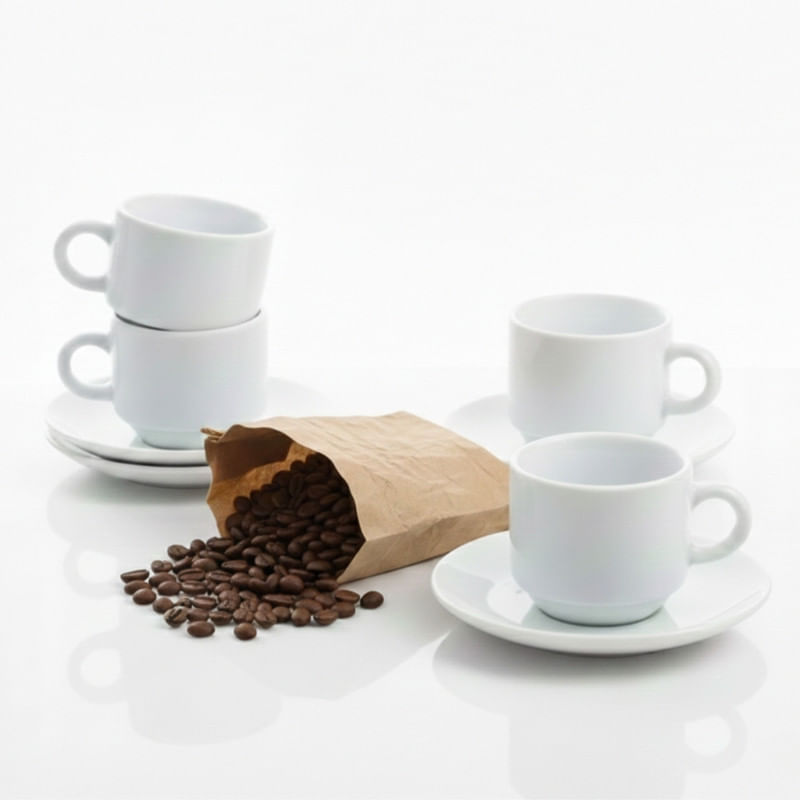 Tazas para Café Espresso 90ml con Plato Set de 4