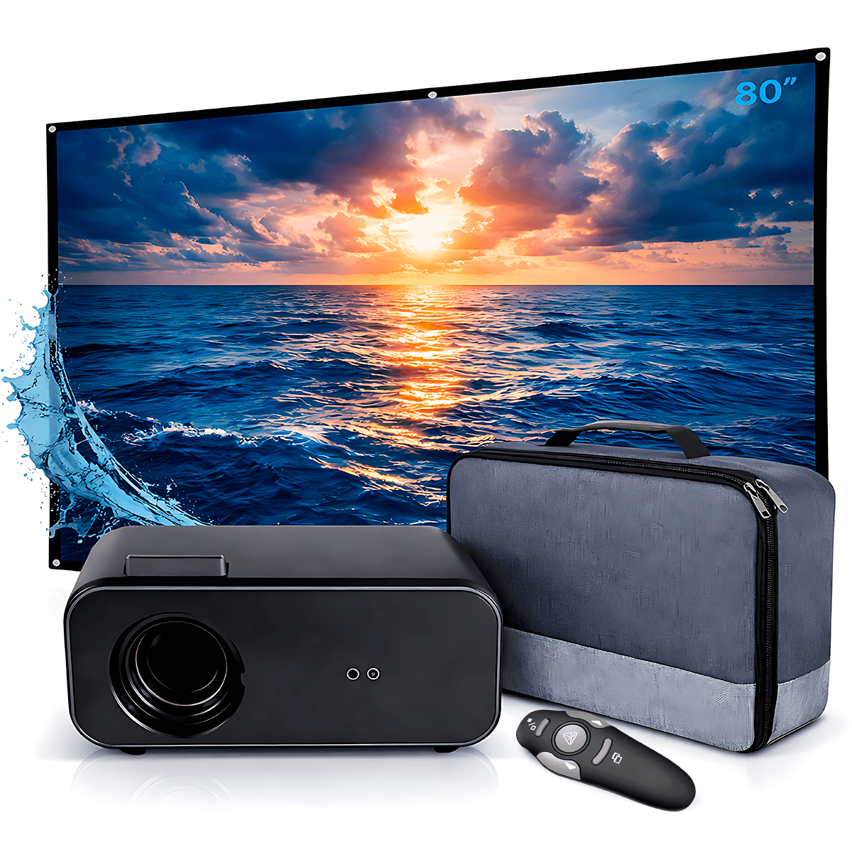 Proyector Smart SD550 Enfoque Manual + Ecran 80 Pulgadas + Puntero Láser + Bolso de Transporte