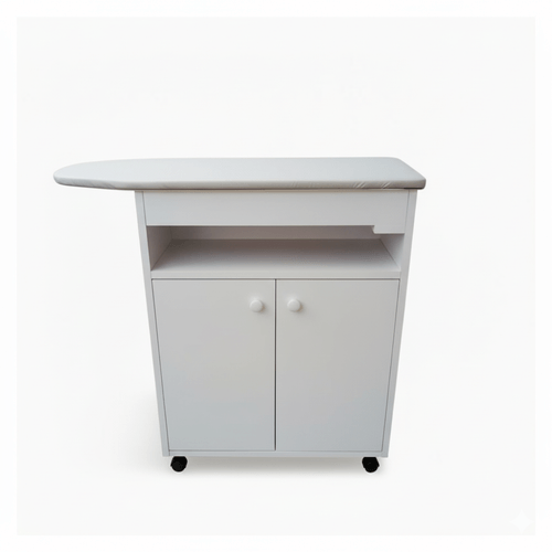 Planchador Italo con cajones Mesa de planchar en blanco con ruedas