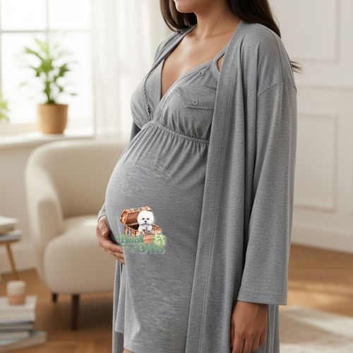 Pijama / Bata Maternidad  de embarazo y lactancia  talla XL Gris