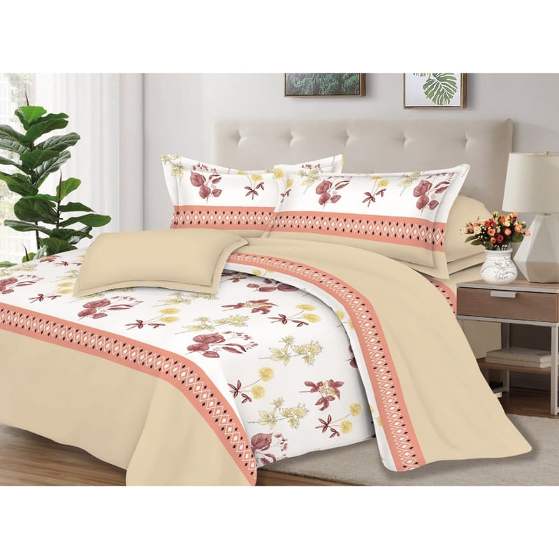 Juego de Sábanas 100% Algodón 2Plazas 4 Piezas 2000 Hilos Blanco Beige