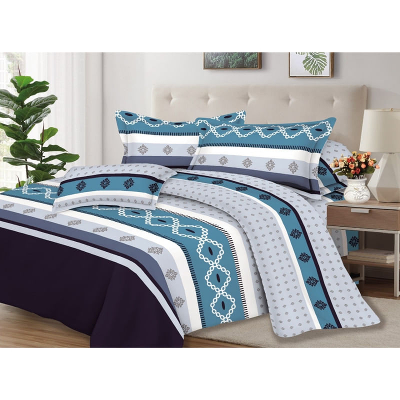 Juego de Sábanas 100% Algodón 2Plazas 4 Piezas 2000 Hilos Celeste Gris