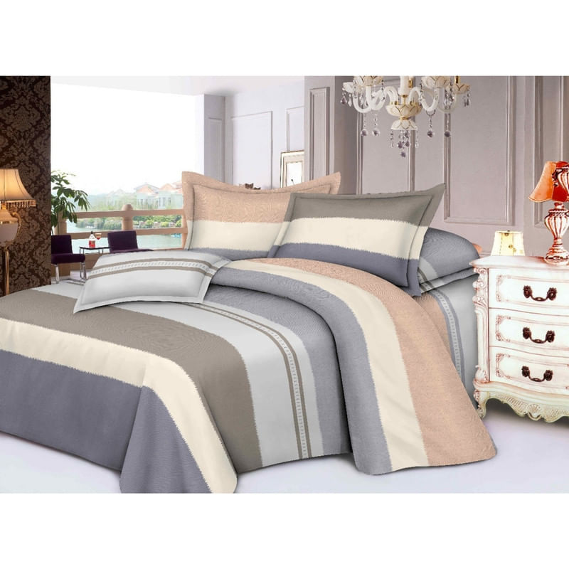 Juego de Sábanas 100% Algodón 2Plazas 4 Piezas 2000 Hilos Verde Olivo Rayas