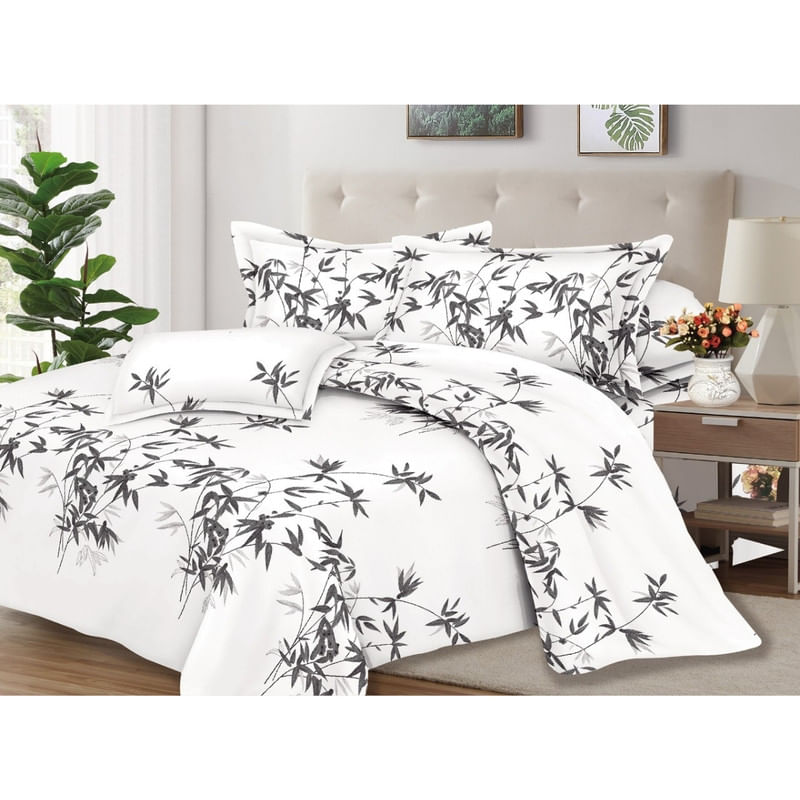 Juego de Sábanas 100% Algodón 2Plazas 4 Piezas 2000 Hilos Blanco Negro