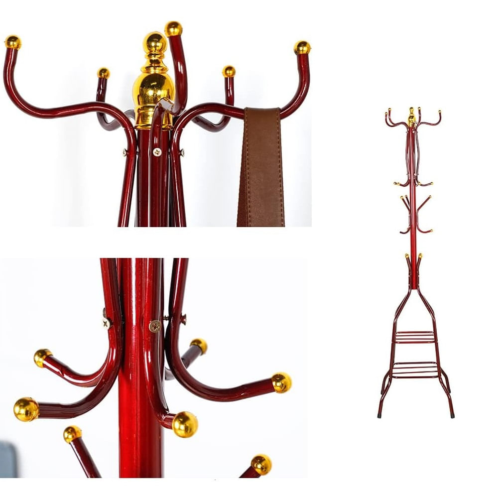 Perchero de pie rojo con ganchos 170cm