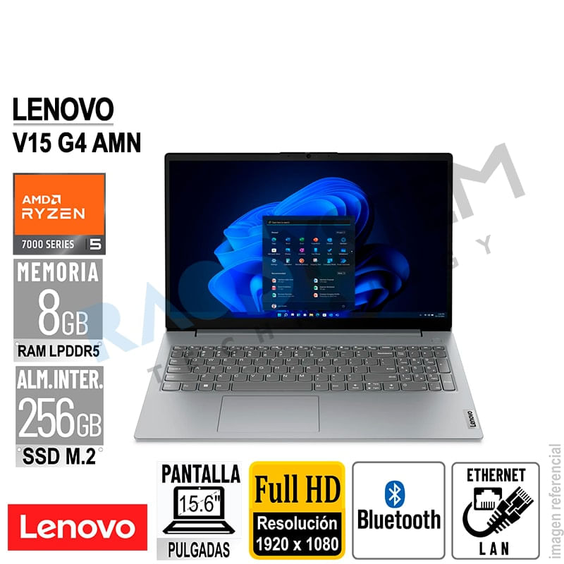 Laptop Lenovo V15 G4 AMN 15.6"" FHD AMD Ryzen 5 7520U RAM 8GB-LPDDR5 256GB-SSD FREEDOS