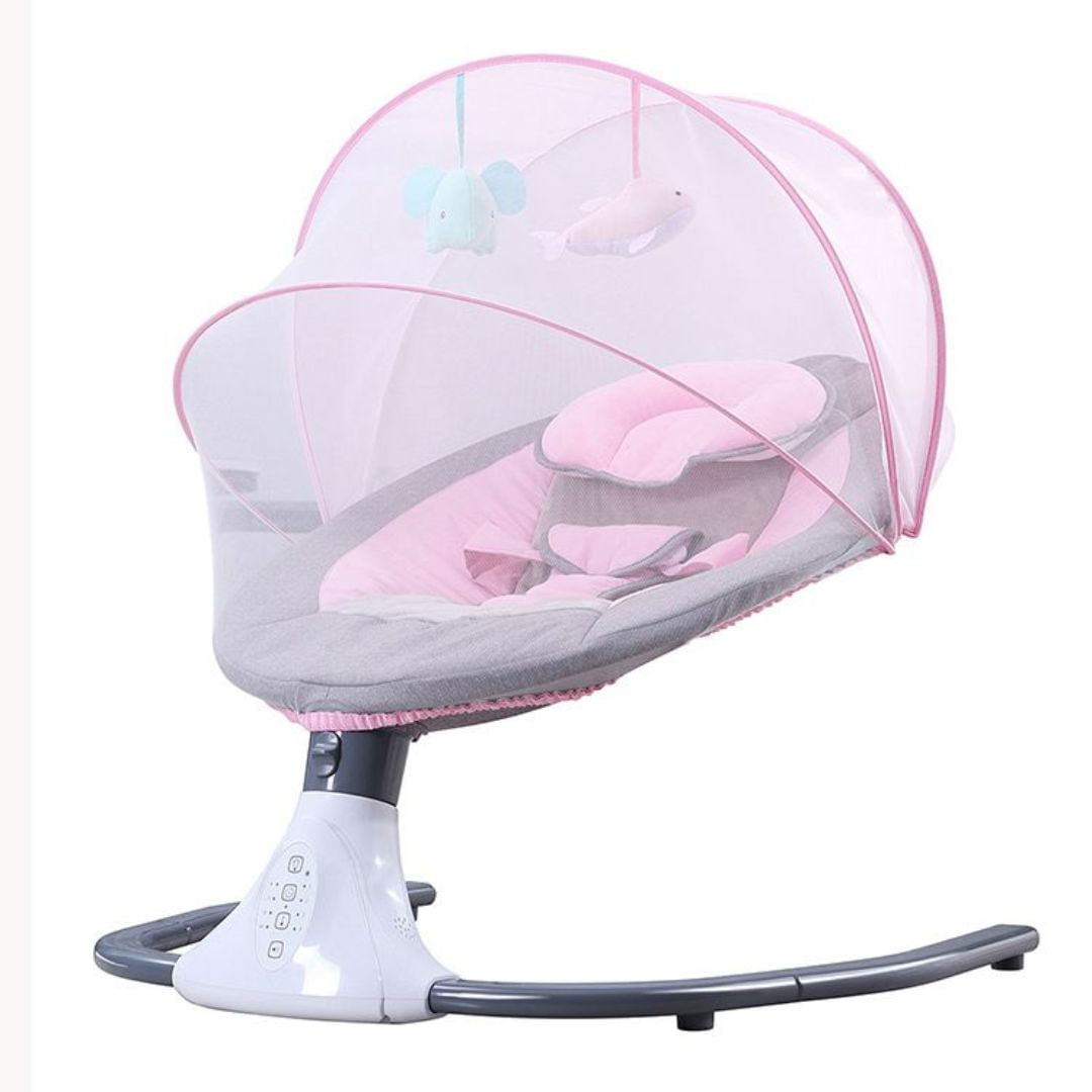 MECEDORA ELECTRICA PARA BEBES A CONTROL REMOTO ROSADO
